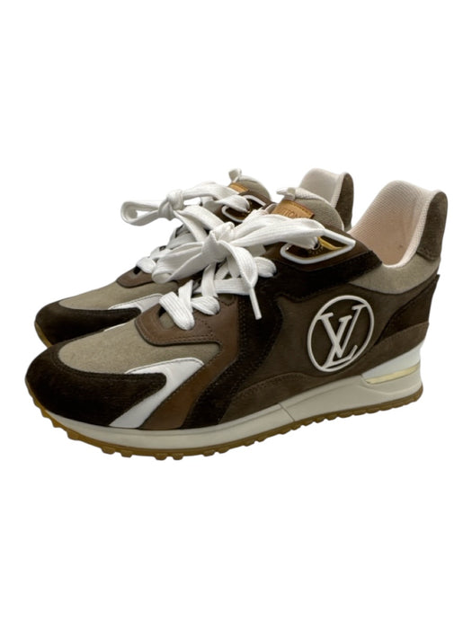Louis Vuitton Shoe Size 36.5 Brown, Gray, White Suede & Canvas Laces Sneakers Brown, Gray, White / 36.5