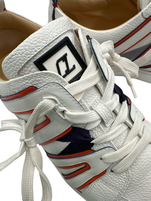 Christian Louboutin Shoe Size 44 White & Orange Leather Solid Sneaker Shoes White & Orange / 44