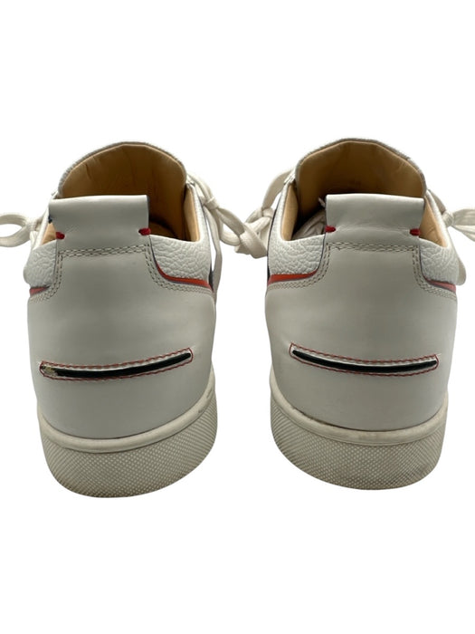 Christian Louboutin Shoe Size 44 White & Orange Leather Solid Sneaker Shoes White & Orange / 44