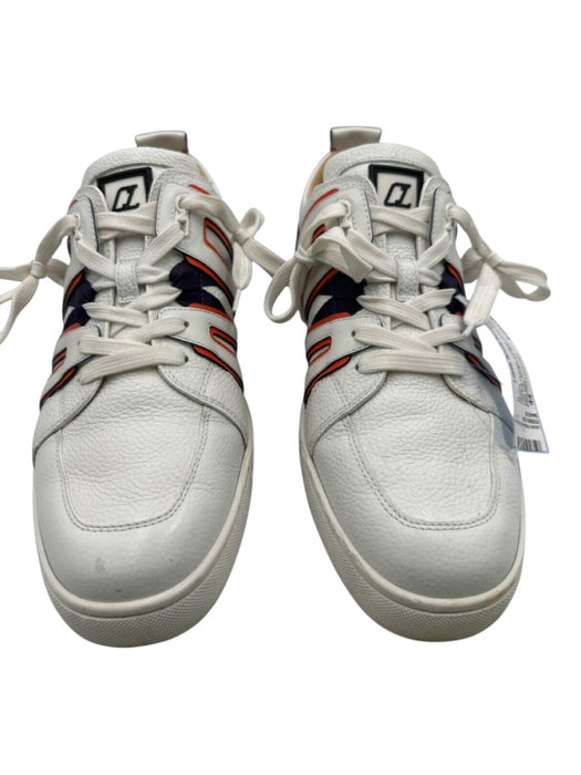 Christian Louboutin Shoe Size 44 White & Orange Leather Solid Sneaker Shoes White & Orange / 44