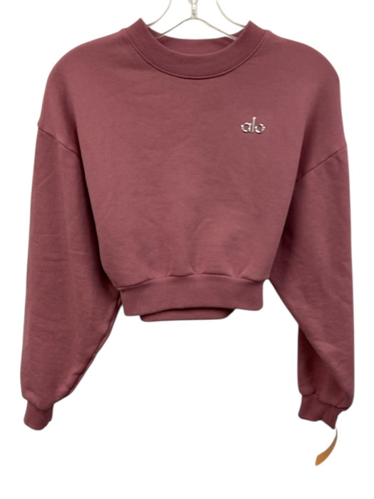 Alo Size XXS Dusty Pink Fleece Cropped Crew Neck Logo Long Sleeve Sweater Dusty Pink / XXS