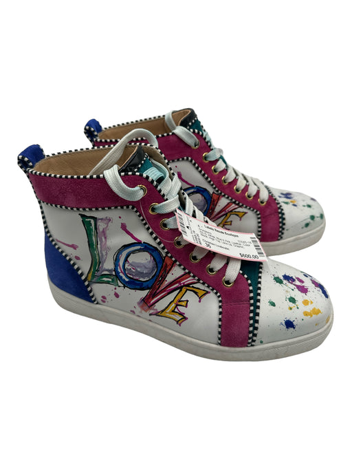 Christian Louboutin Shoe Size 36 White, Blue & Pink Leather Color Block Sneakers White, Blue & Pink / 36
