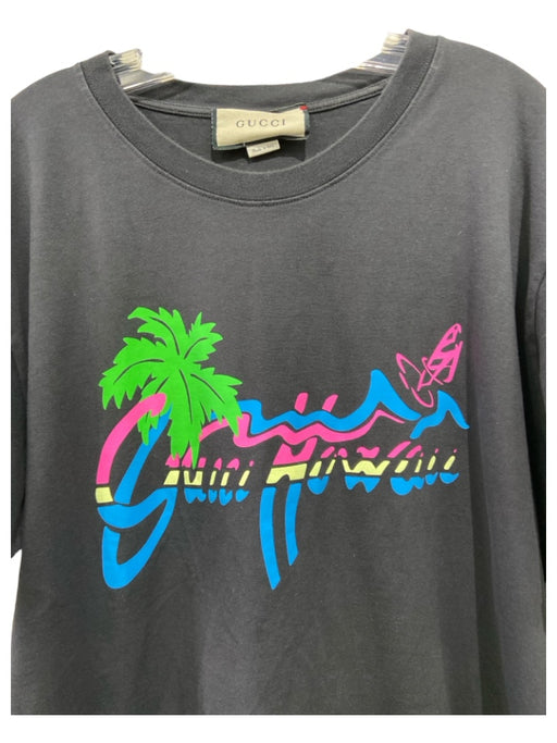 Gucci Size L Black & Multi-Color Cotton logo T Shirt Men's Short Sleeve L