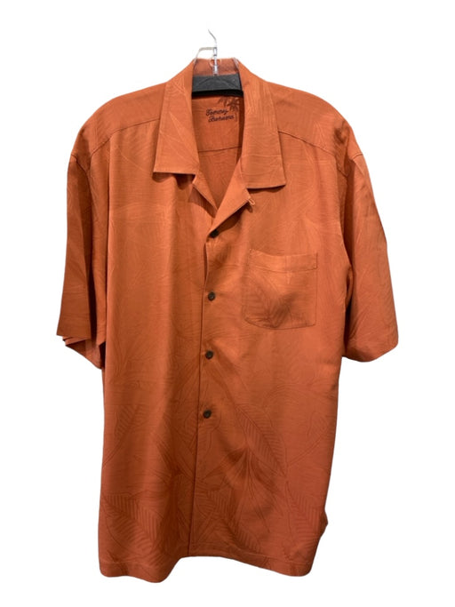 Tommy Bahama Size L Orange Silk Floral Button Down Men's Short Sleeve L