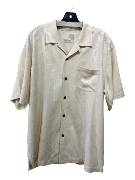 Tommy Bahama Size L Light Gray Silk Floral Button Down Men's Short Sleeve L