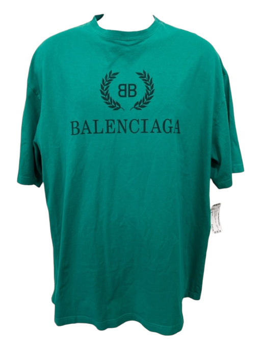 Balenciaga Size M Green & Black Cotton logo T Shirt Men's Short Sleeve M