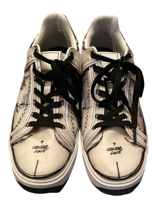 Balmain Shoe Size 12 White & Black Leather Abstract Sneaker Men's Shoes 12