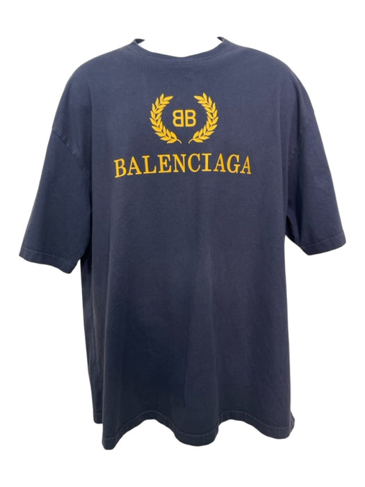 Balenciaga AS IS Size L Navy & Yellow Cotton logo Men's Short Sleeve Shirt L