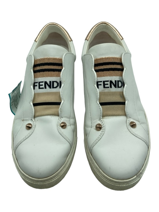 Fendi Shoe Size 37.5 White & Rose Gold Leather round toe Elastic Logo Sneakers White & Rose Gold / 37.5