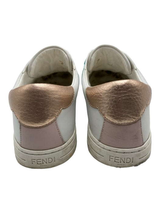 Fendi Shoe Size 37.5 White & Rose Gold Leather round toe Elastic Logo Sneakers White & Rose Gold / 37.5