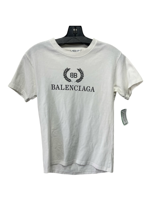 Balenciaga Size Small White & Black Cotton Short Sleeve graphic Cropped Top White & Black / Small