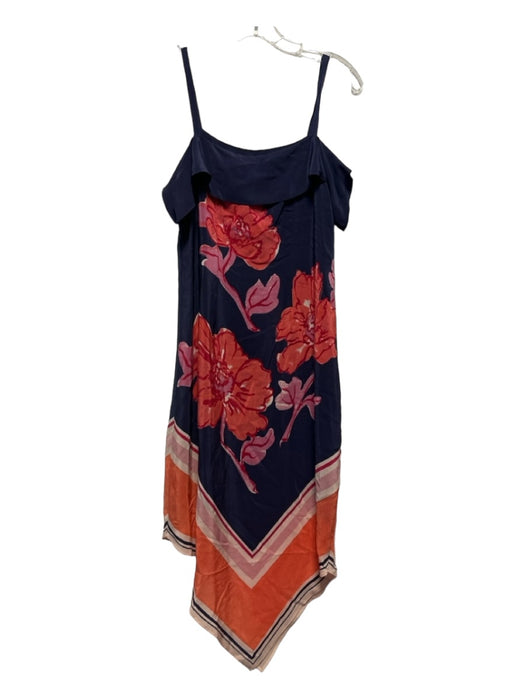 Moulinette Soeurs Size S Navy & Orange Silk Off Shoulder Flowers Midi Dress Navy & Orange / S