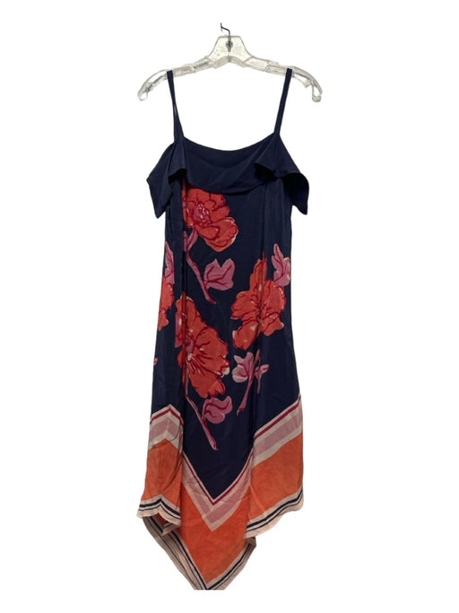 Moulinette Soeurs Size S Navy & Orange Silk Off Shoulder Flowers Midi Dress Navy & Orange / S