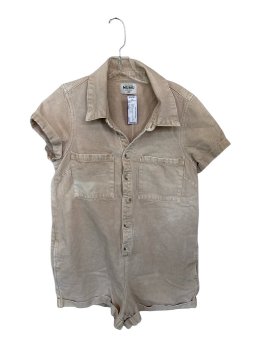 Show Me Your Mumu Size Large Beige Cotton Buttons Pockets Collared Romper Beige / Large