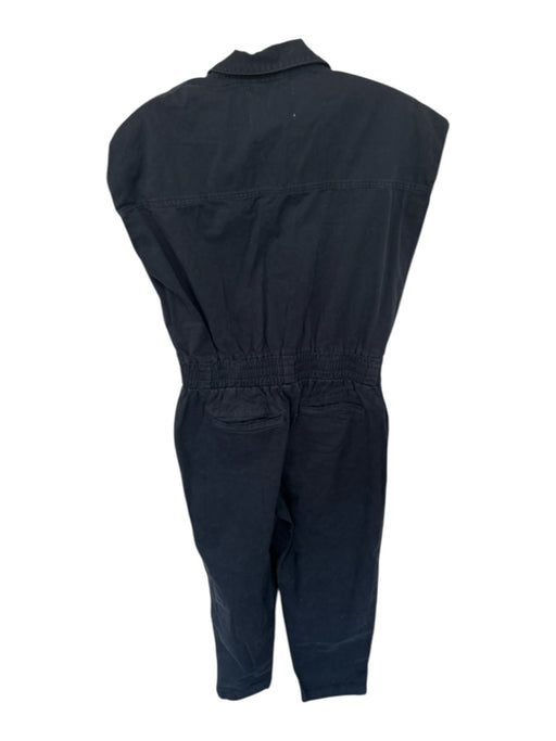 Pistola Size L Black Cotton Cuffed Cinch Waist Shoulder Pads Button up Jumpsuit Black / L
