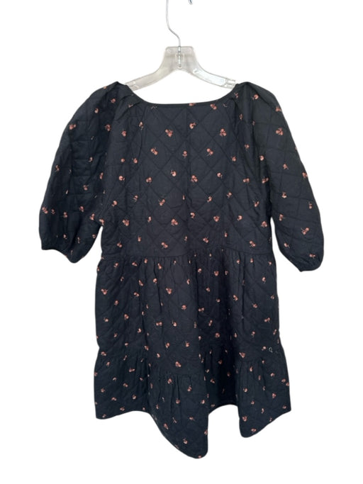 Madewell Size L Black & Pink Cotton Quilted babydoll Mini Flowers Dress Black & Pink / L