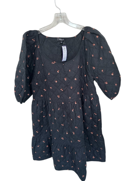 Madewell Size L Black & Pink Cotton Quilted babydoll Mini Flowers Dress Black & Pink / L
