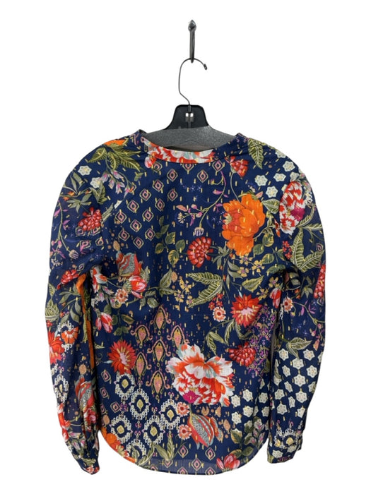 Amanda Uprichard Size XS Navy & Multi print Cotton Blend Floral Overlay Top Navy & Multi print / XS