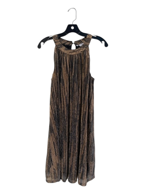 THML Size Medium Bronze Polyester Metallic Halter Keyhole Back Sleeveless Dress Bronze / Medium