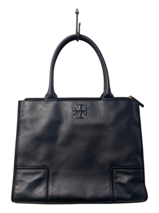 Tory Burch Black Leather 2 Handles Double Top Zip Logo Tote Bag Black / Large