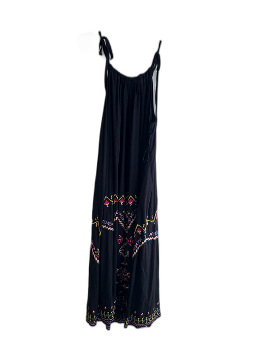 By Anthropologie Size M Black & Multi Viscose Embroidered Halter Tie Neck Dress Black & Multi / M