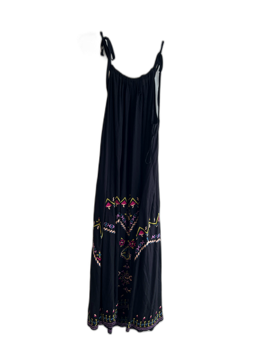 By Anthropologie Size M Black & Multi Viscose Embroidered Halter Tie Neck Dress Black & Multi / M