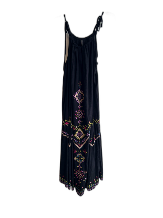 By Anthropologie Size M Black & Multi Viscose Embroidered Halter Tie Neck Dress Black & Multi / M