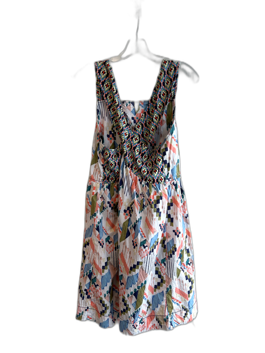 Maeve Size L White & Multi Cotton Square Neck Abstract Print Cross Back Dress White & Multi / L