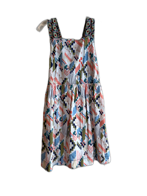 Maeve Size L White & Multi Cotton Square Neck Abstract Print Cross Back Dress White & Multi / L