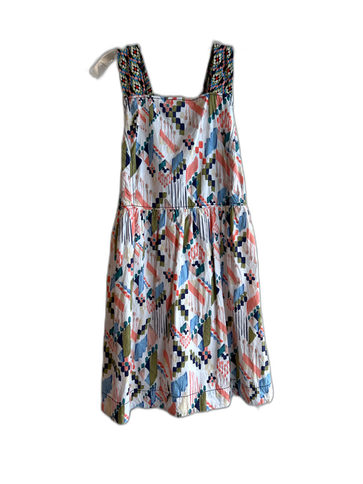 Maeve Size L White & Multi Cotton Square Neck Abstract Print Cross Back Dress White & Multi / L