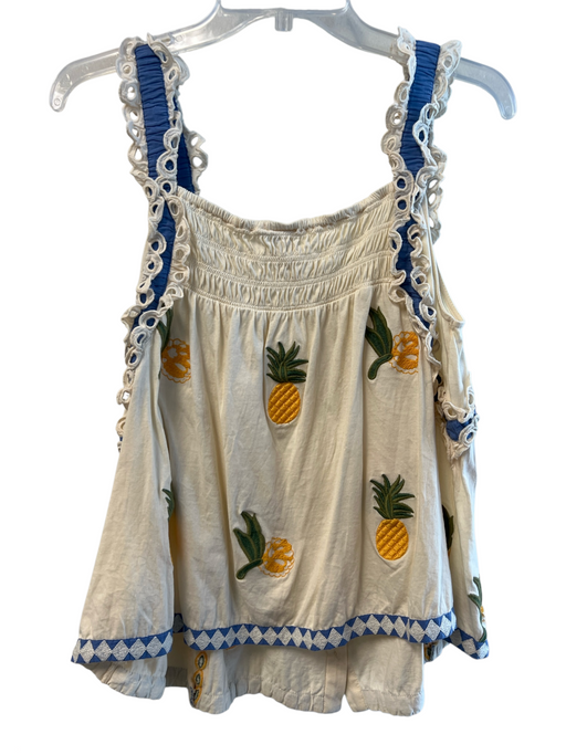 Seen Worn Kept Size M Beige, Blue & Yellow Cotton Sleeveless Embroidered Top Beige, Blue & Yellow / M