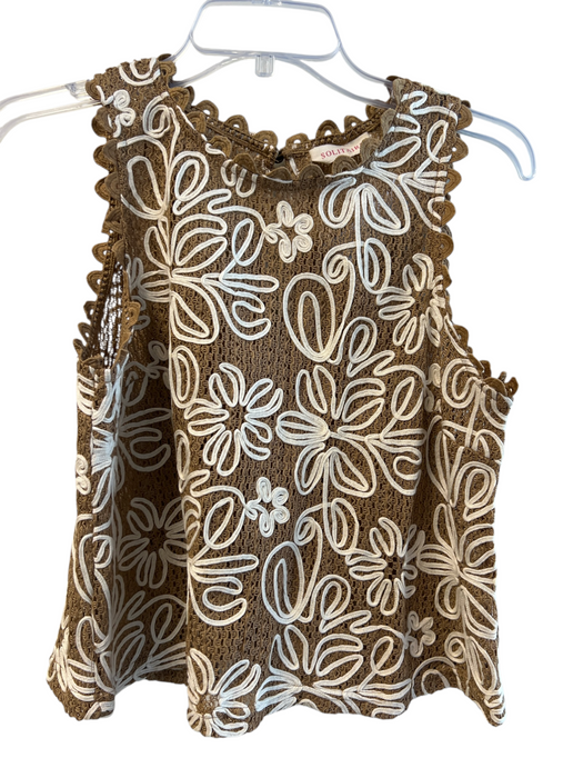 Solitaire Size M Brown & White Polyester Sleeveless Semi Sheer Floral design Top Brown & White / M