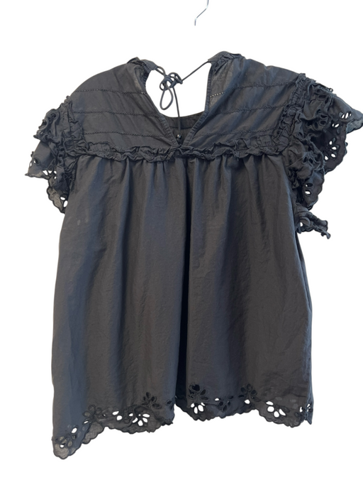 Love The Label Size L Black Cotton Short Ruffle Sleeve Eyelet Detail Top Black / L