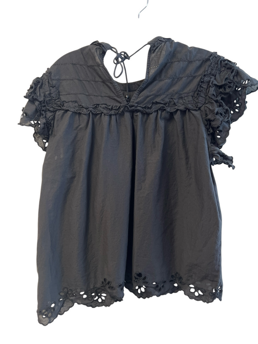 Love The Label Size L Black Cotton Short Ruffle Sleeve Eyelet Detail Top Black / L