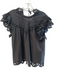 Love The Label Size L Black Cotton Short Ruffle Sleeve Eyelet Detail Top Black / L