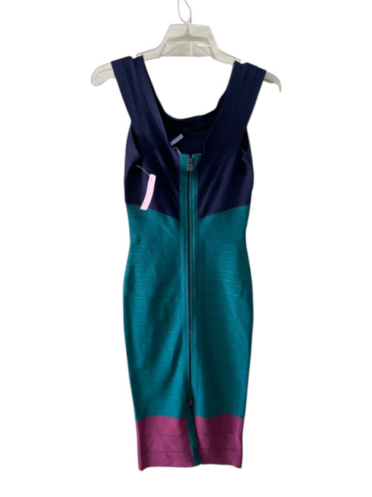 Herve Leger Size Medium Blue, Green, Red Rayon Blend Sleeveless Bandage Dress Blue, Green, Red / Medium