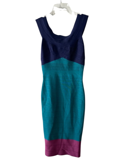 Herve Leger Size Medium Blue, Green, Red Rayon Blend Sleeveless Bandage Dress Blue, Green, Red / Medium
