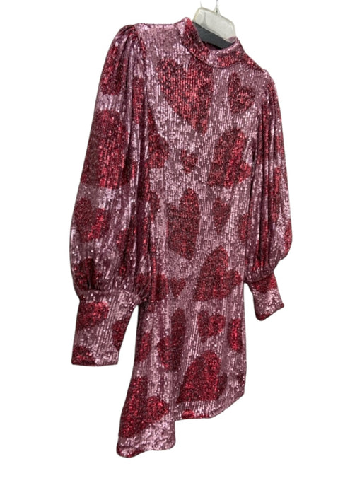 Farm Rio Size XS Red & Pink Polyester Blend Long Sleeve Sequins Hearts Dress Red & Pink / XS