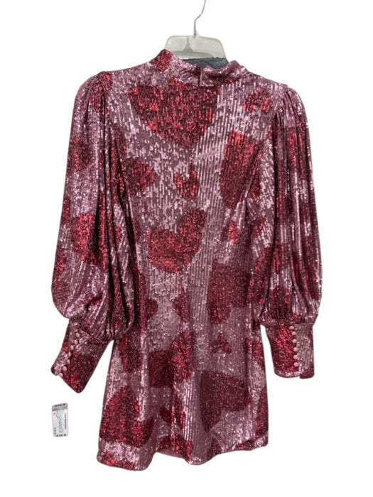 Farm Rio Size XS Red & Pink Polyester Blend Long Sleeve Sequins Hearts Dress Red & Pink / XS