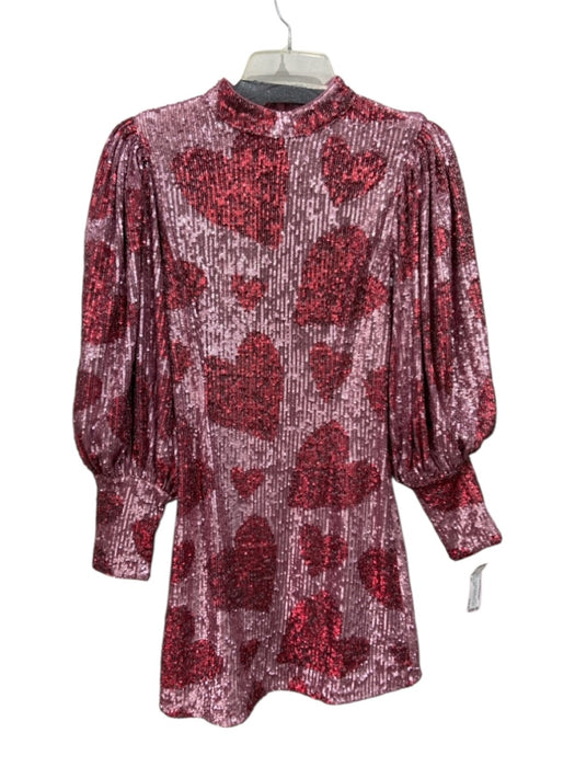 Farm Rio Size XS Red & Pink Polyester Blend Long Sleeve Sequins Hearts Dress Red & Pink / XS