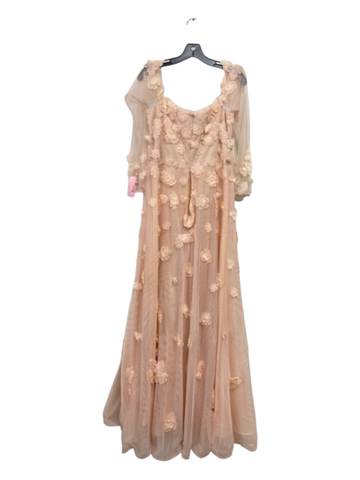 Teri Jon Size 12 Peach Pink Polyester Tulle Floral Off Shoulder Long Sleeve Gown Peach Pink / 12