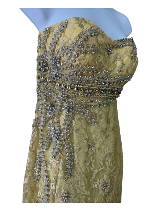 Terani Size 10 Yellow Print Rayon & Nylon Blend Lace Overlay Strapless Dress Yellow Print / 10