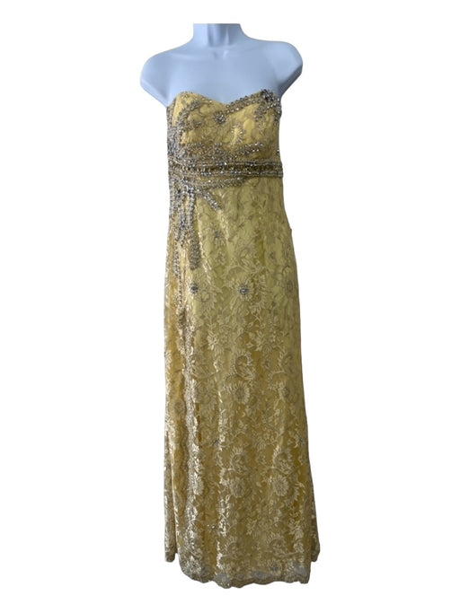Terani Size 10 Yellow Print Rayon & Nylon Blend Lace Overlay Strapless Dress Yellow Print / 10