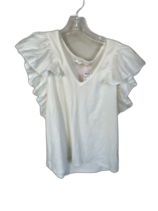 Pomander Place Size XXL White Rayon Blend Flutter Sleeves Ribbed V Neck Top White / XXL