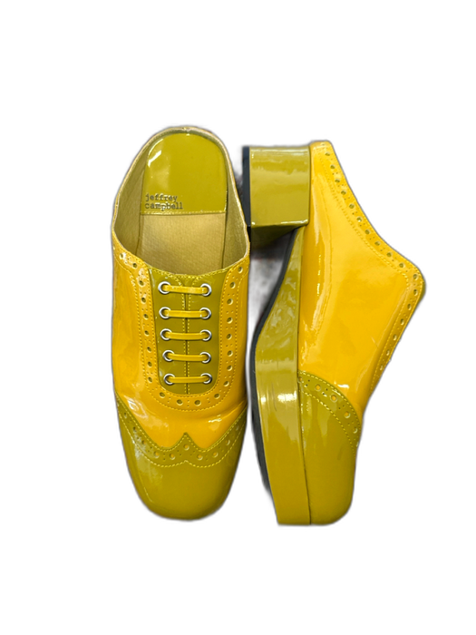 Jeffrey Campbell Shoe Size 9.5 Green & Mustard Patent Leather Block Heel Mules Green & Mustard / 9.5