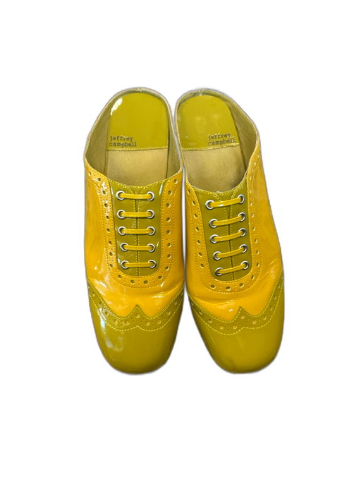 Jeffrey Campbell Shoe Size 9.5 Green & Mustard Patent Leather Block Heel Mules Green & Mustard / 9.5