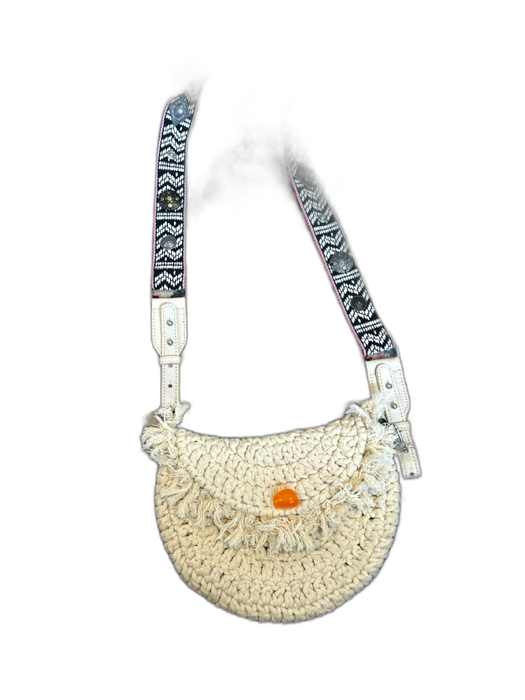Free People Cream & pink Canvas Woven Fringe Canvas Strap Crossbody Bag Cream & pink / S