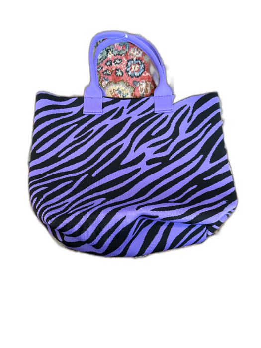 Joy Mangano Purple & Black Polyester Top Handles Zebra Print Tote Bag Purple & Black / M