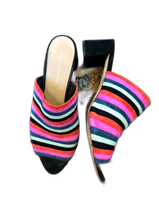 Loeffler Randall Shoe Size 10.5 Black & Purple Suede Block Heel Striped Mules Black & Purple / 10.5