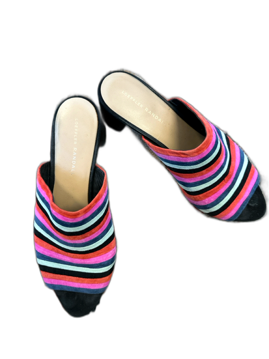 Loeffler Randall Shoe Size 10.5 Black & Purple Suede Block Heel Striped Mules Black & Purple / 10.5